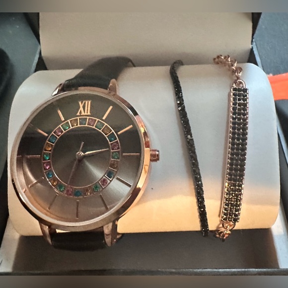 NWT I.n.c. International Concepts Women's Black Strap Watch 39mm Gift Set, Black - Picture 4 of 7